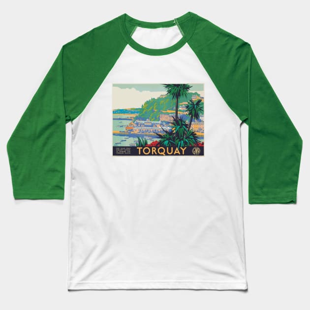 Vintage British Rail Travel Poster: Torquay on the South Devon Coast Baseball T-Shirt by Naves